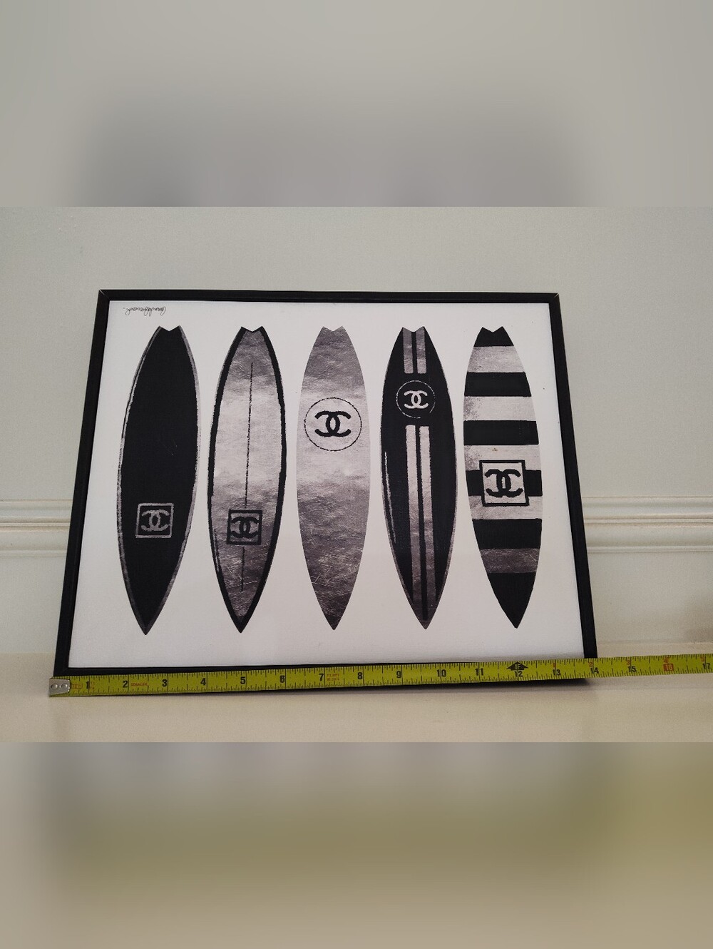AMANDA GREENWOOD CHANEL Monochrome Surfboard Wall Art Framed Licensed Print NWT - Picture 5 of 6
